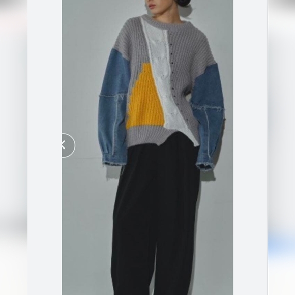Sweaters - Womens Denim Patchwork Cable Knit Sweater Size XXL Bobo Retro Y2K 90s Streetwear